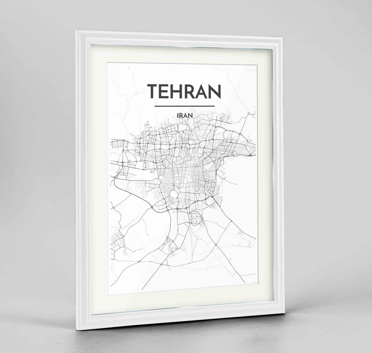 Framed Tehran Map Art Print 24x36&quot; Traditional White frame Point Two Design Group