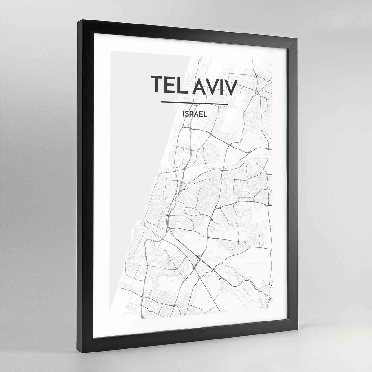 Tel Aviv Map Art Print - Framed