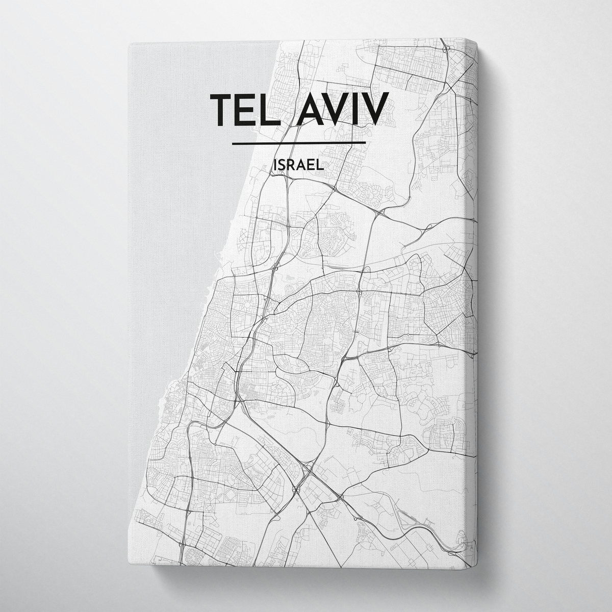 Tel Aviv City Map Canvas Wrap - Point Two Design - Black &amp; White Print