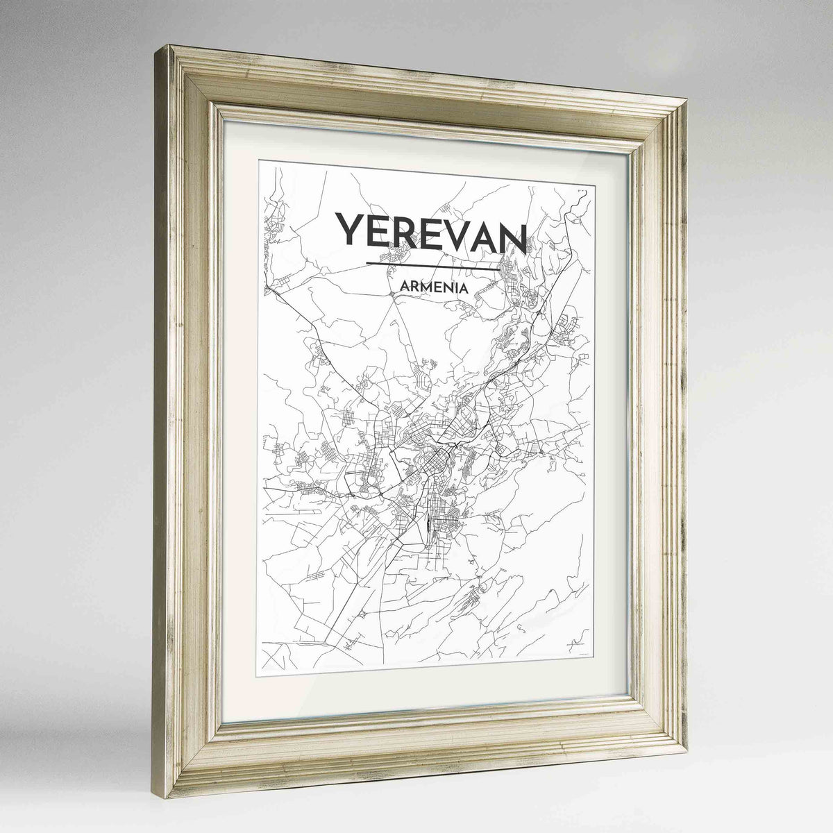 Yerevan Map Art Print - Framed