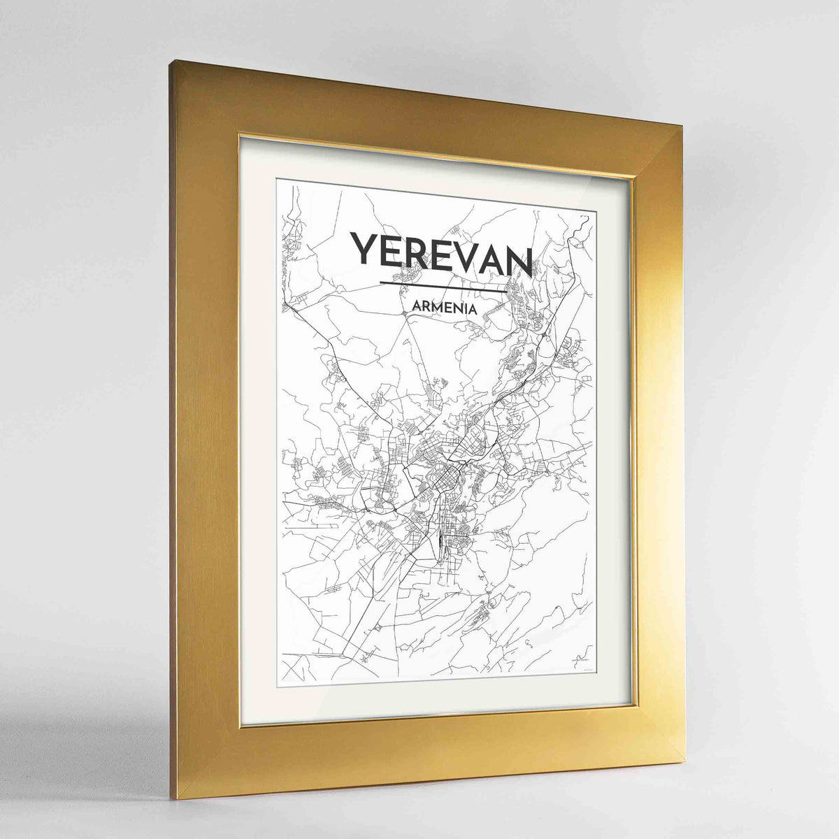 Yerevan Map Art Print - Framed