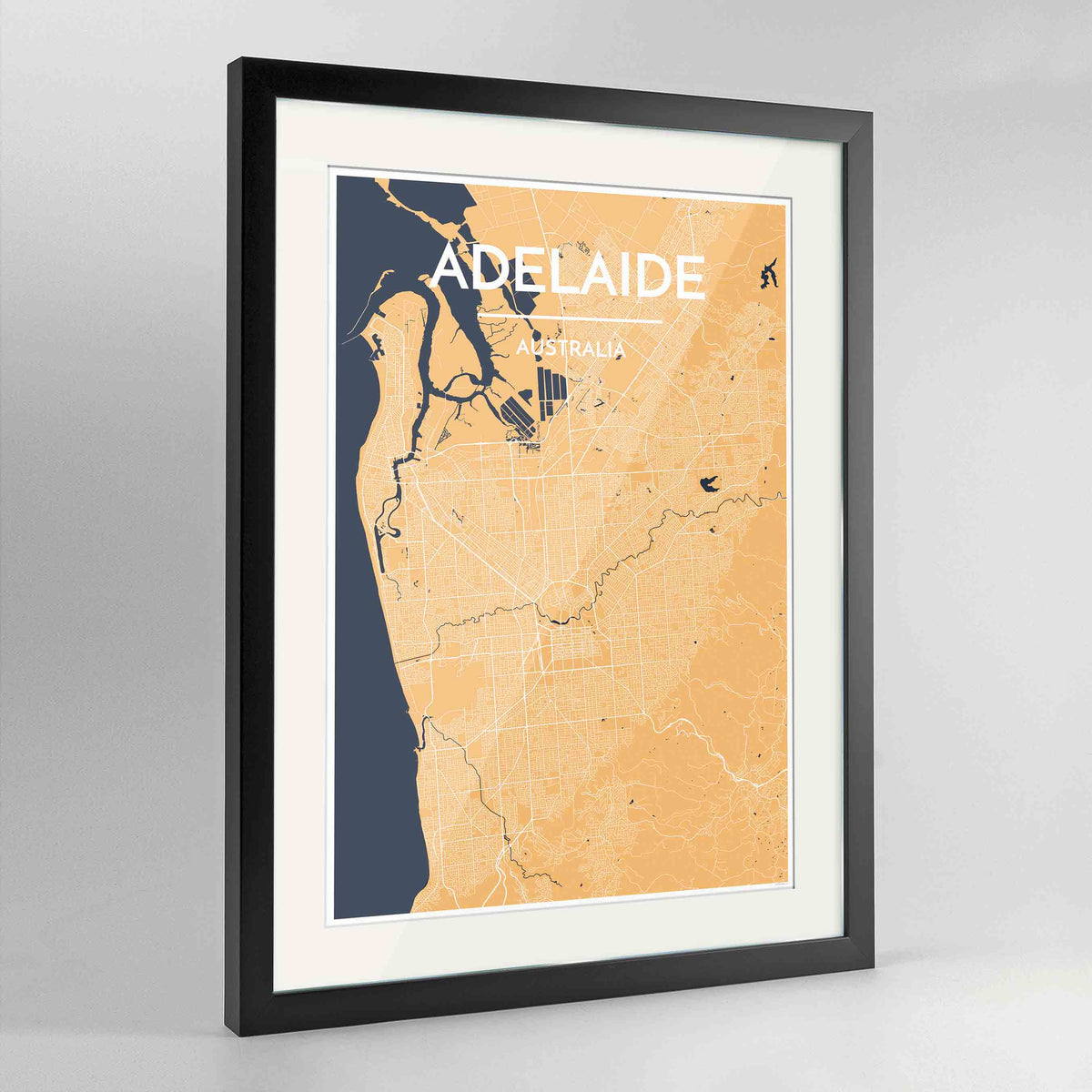 Framed Adelaide Map Art Print 24x36&quot; Contemporary Black frame Point Two Design Group