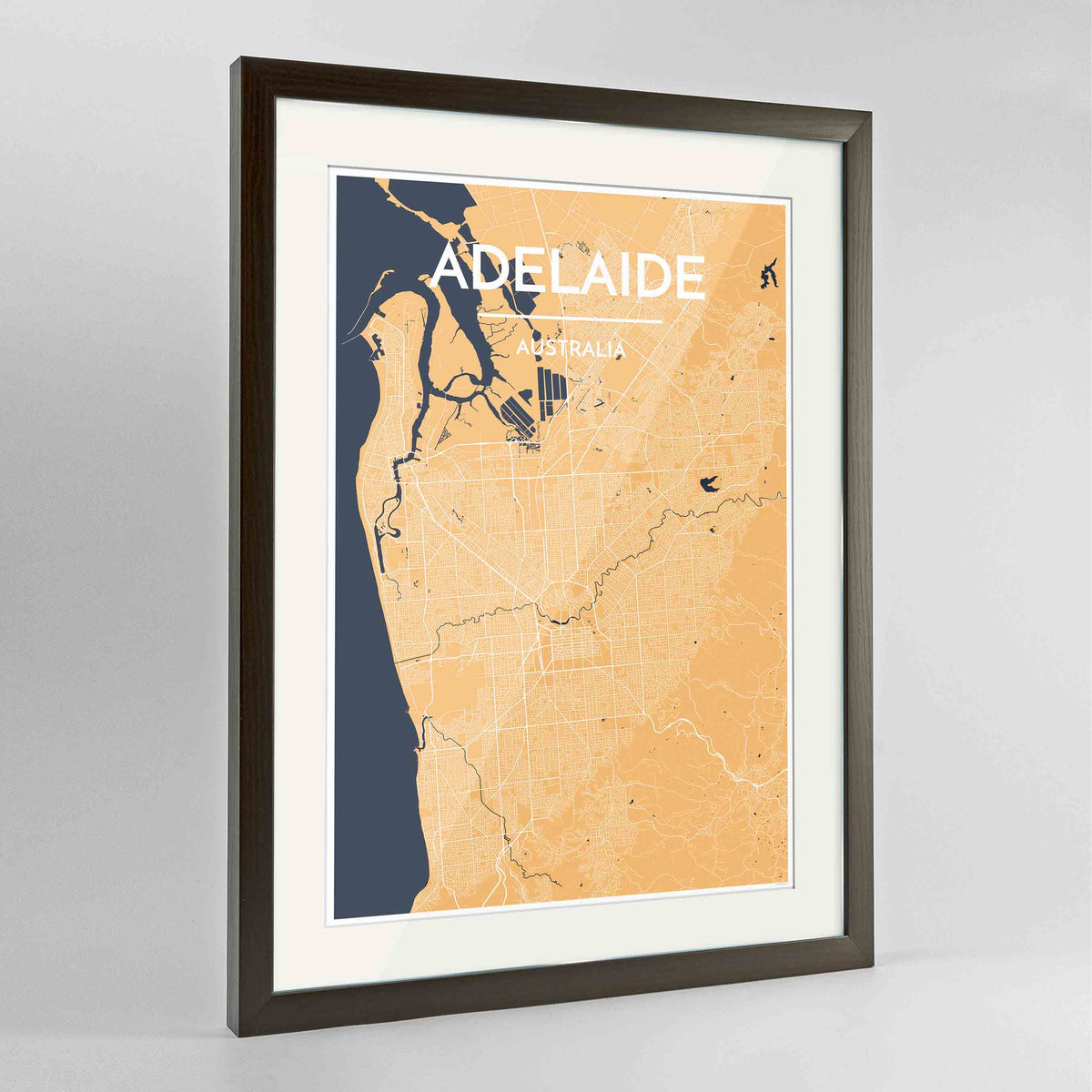 Framed Adelaide Map Art Print 24x36&quot; Contemporary Walnut frame Point Two Design Group