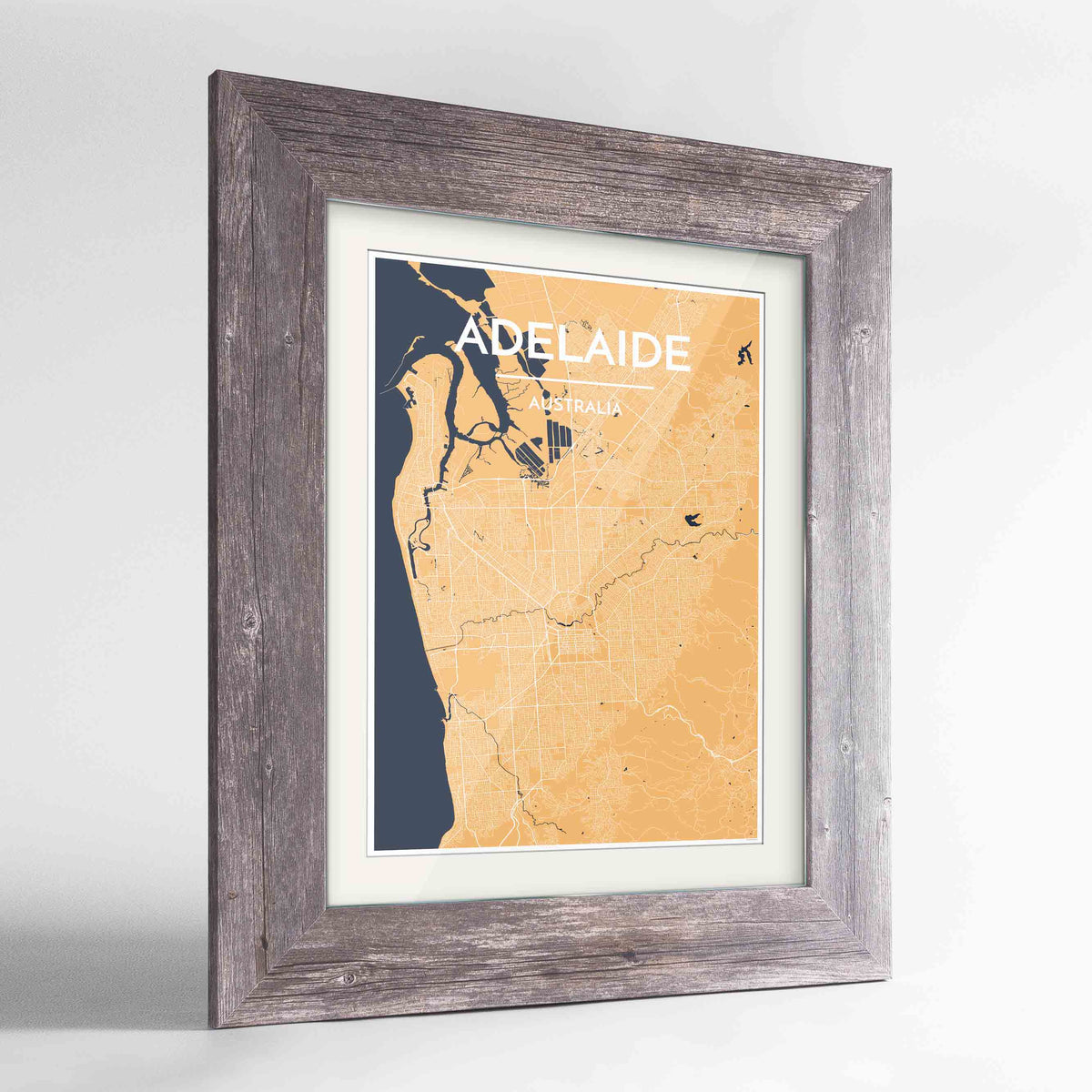 Framed Adelaide Map Art Print 24x36&quot; Western Grey frame Point Two Design Group