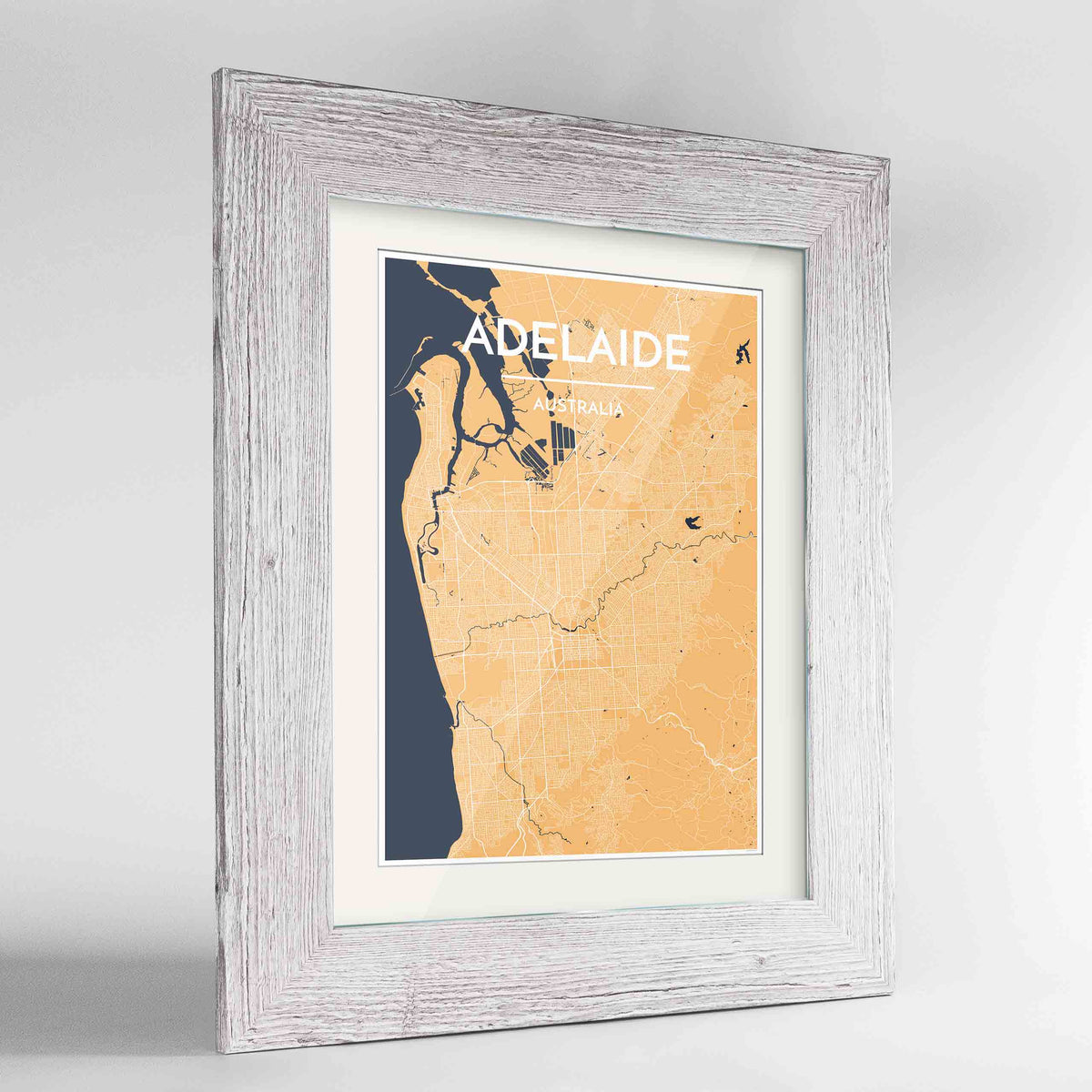 Framed Adelaide Map Art Print 24x36&quot; Western White frame Point Two Design Group