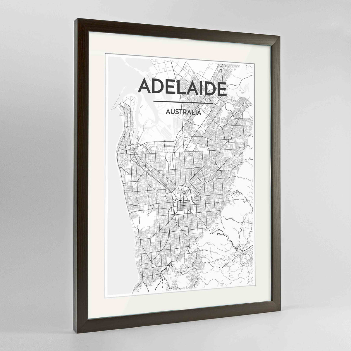 Framed Adelaide Map Art Print 24x36&quot; Contemporary Walnut frame Point Two Design Group