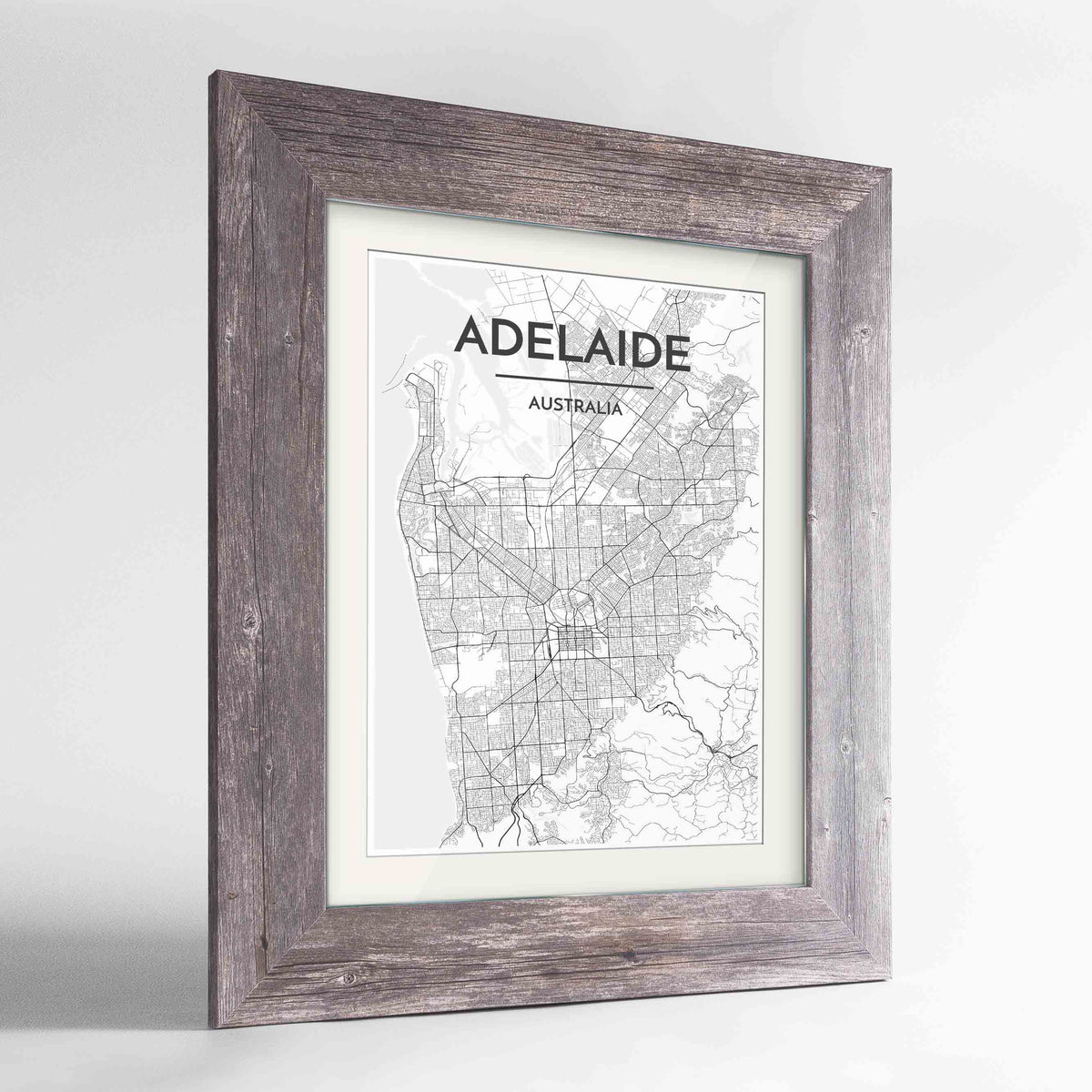 Framed Adelaide Map Art Print 24x36&quot; Western Grey frame Point Two Design Group