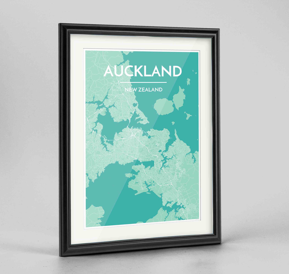 Framed Auckland Map Art Print 24x36&quot; Traditional Black frame Point Two Design Group