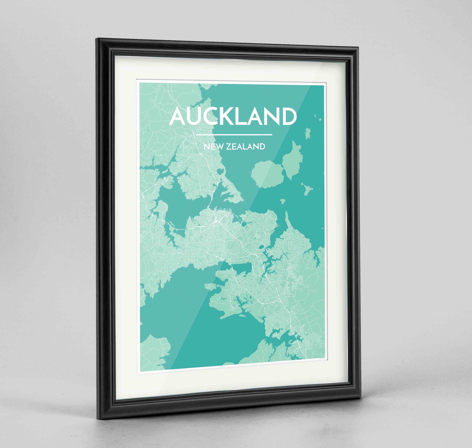 Framed Auckland Map Art Print 24x36" Traditional Black frame Point Two Design Group