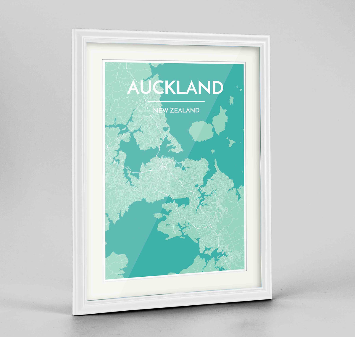 Framed Auckland Map Art Print 24x36&quot; Traditional White frame Point Two Design Group