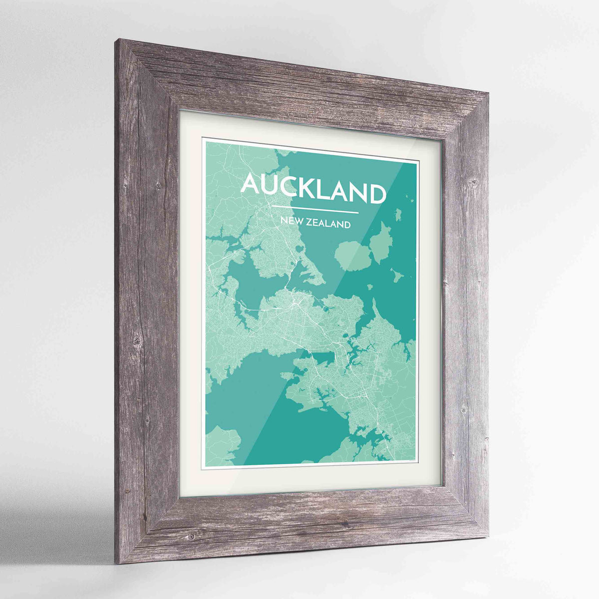 Framed Auckland Map Art Print 24x36&quot; Western Grey frame Point Two Design Group