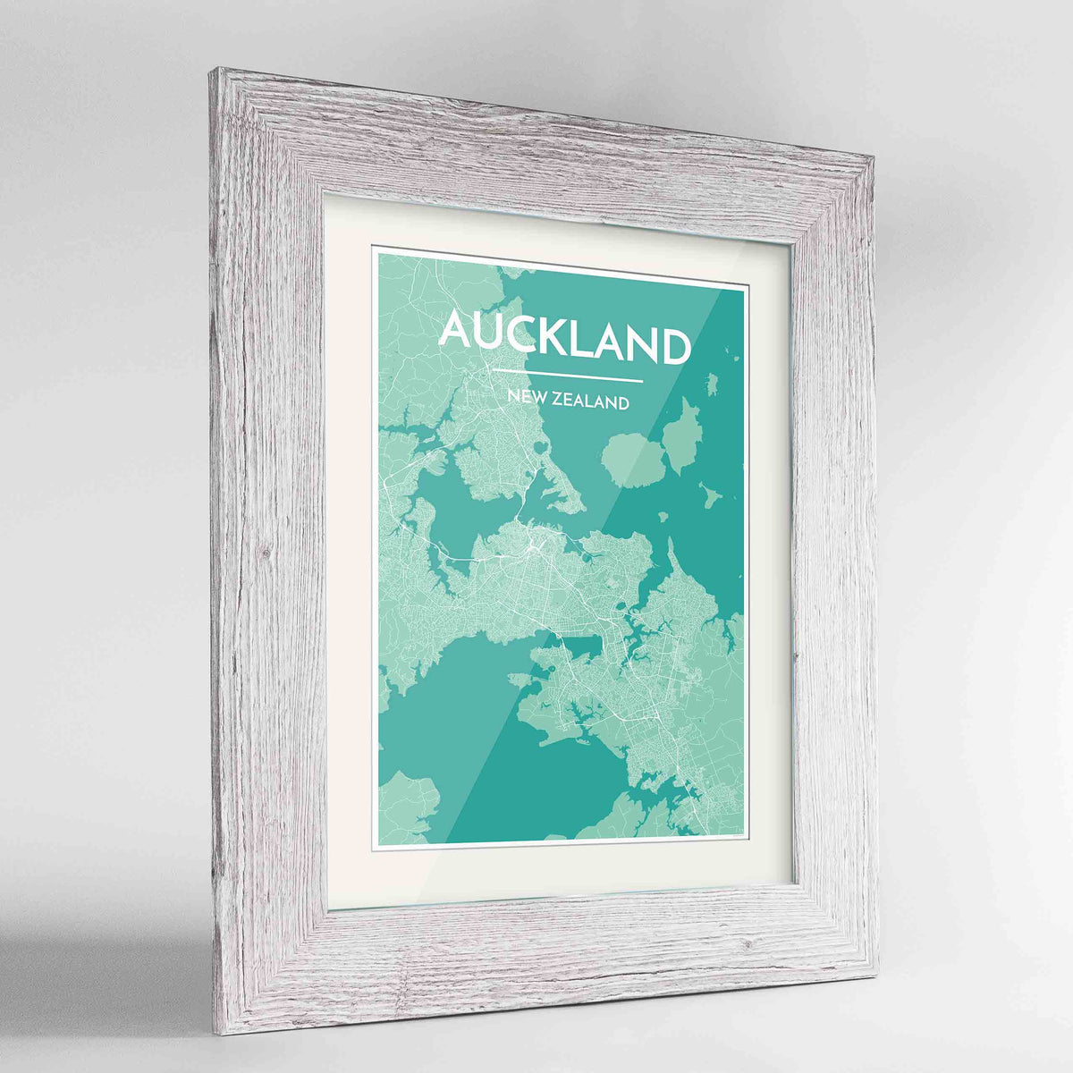 Framed Auckland Map Art Print 24x36&quot; Western White frame Point Two Design Group