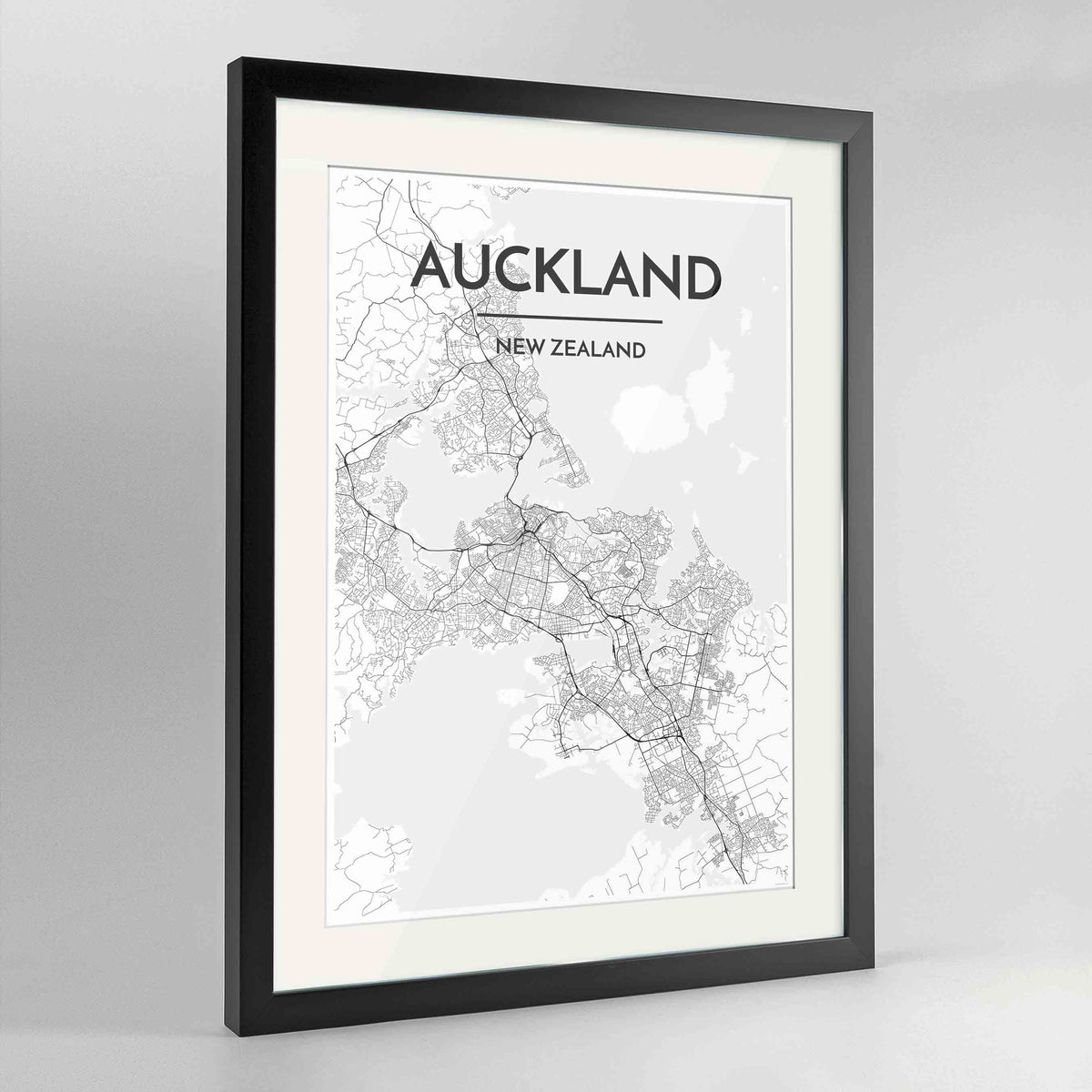 Framed Auckland Map Art Print 24x36&quot; Contemporary Black frame Point Two Design Group
