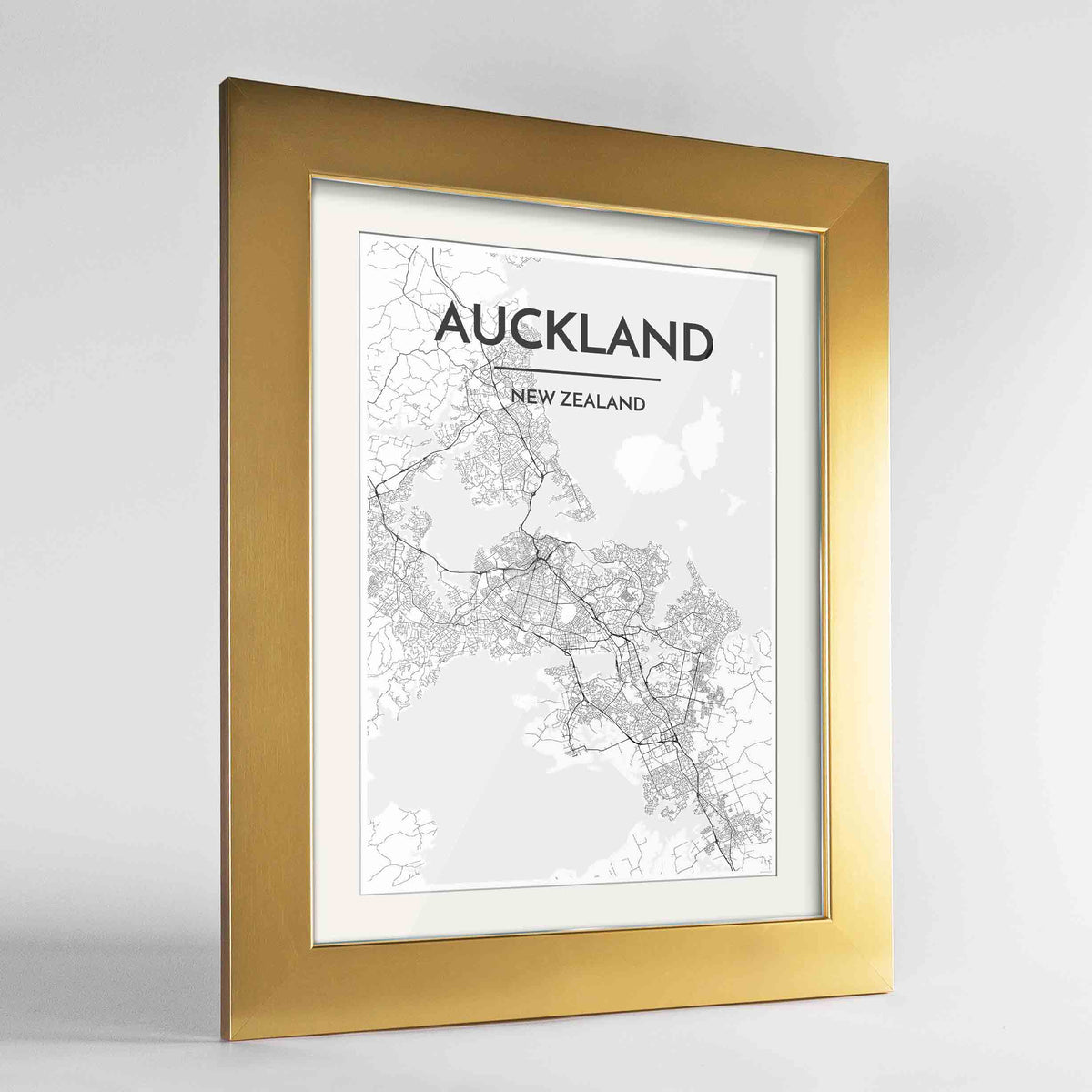 Framed Auckland Map Art Print 24x36&quot; Gold frame Point Two Design Group