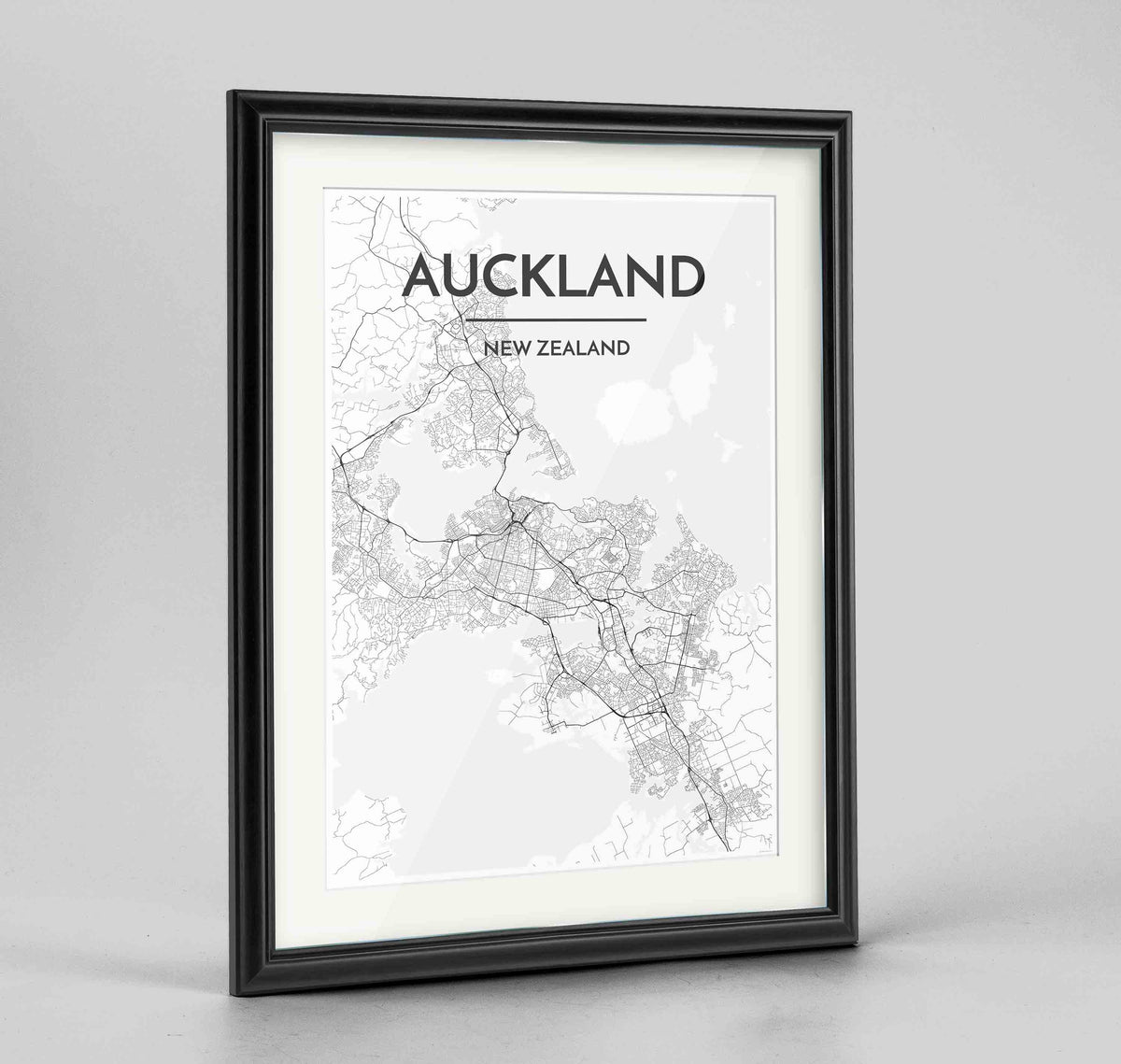 Framed Auckland Map Art Print 24x36&quot; Traditional Black frame Point Two Design Group