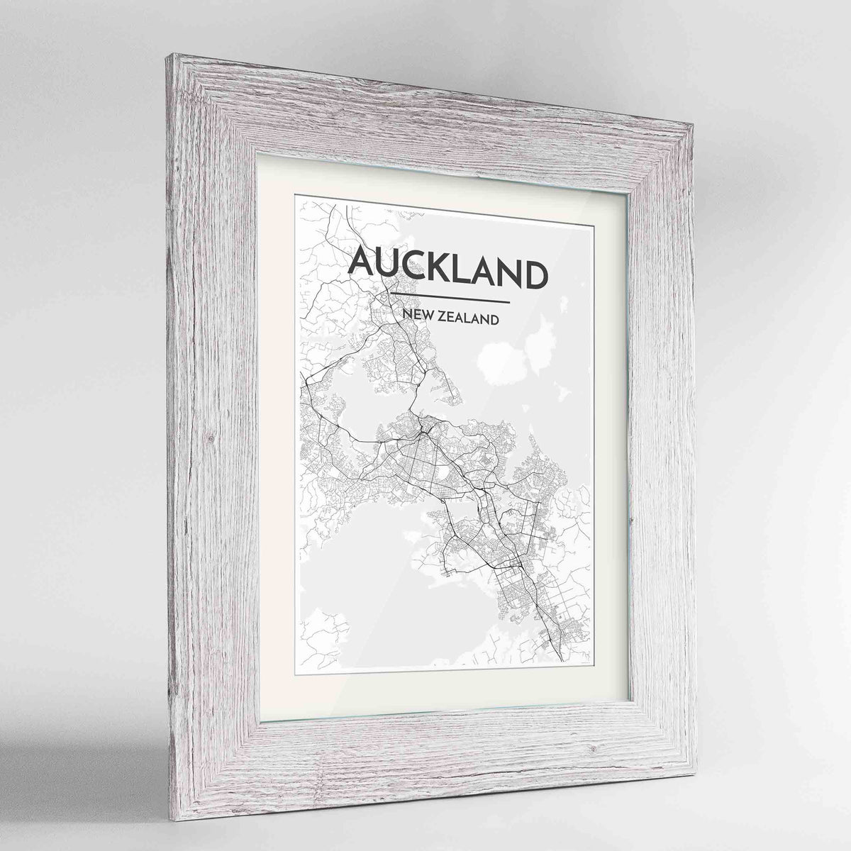Framed Auckland Map Art Print 24x36&quot; Western White frame Point Two Design Group