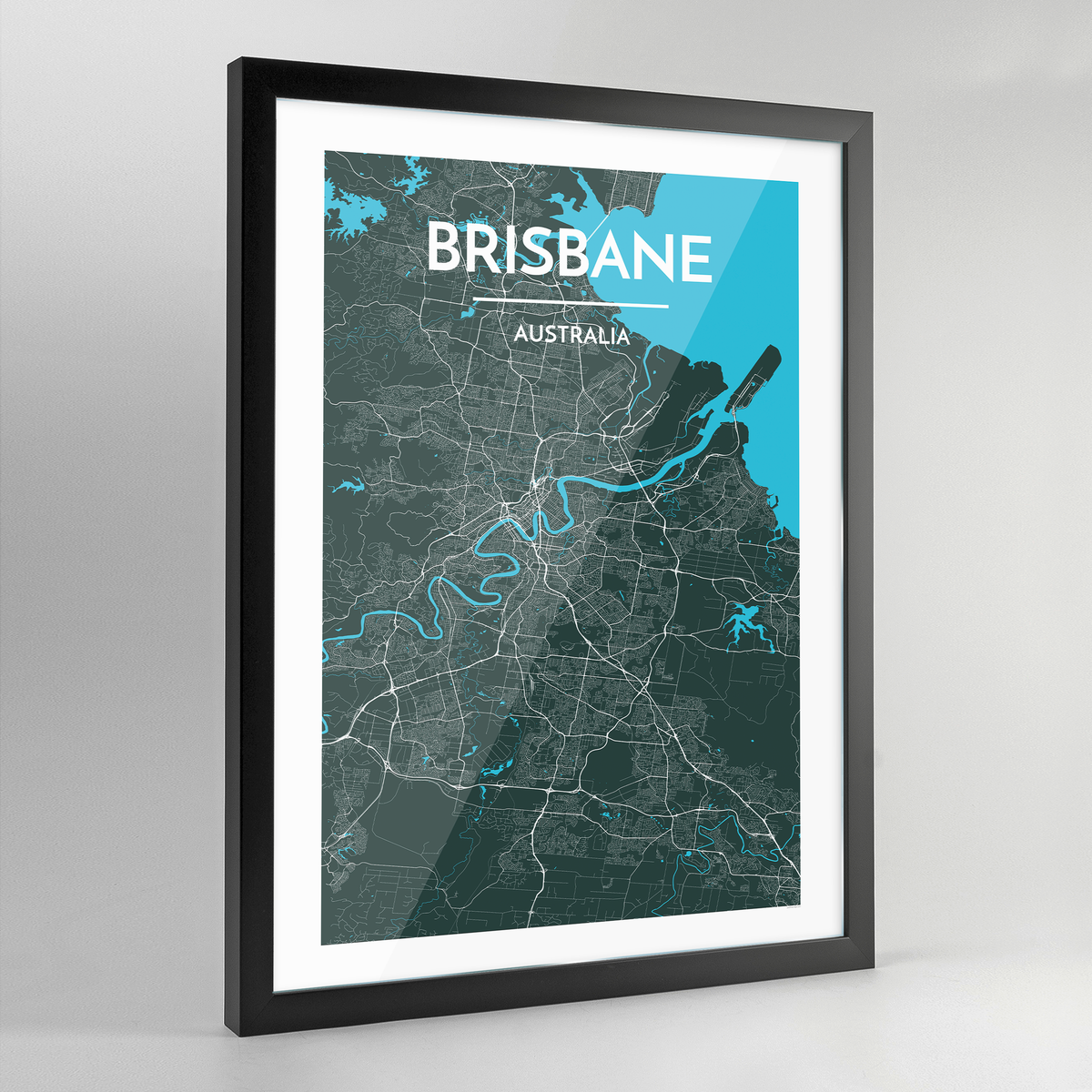Framed Brisbane Map Art Print - Point Two Design