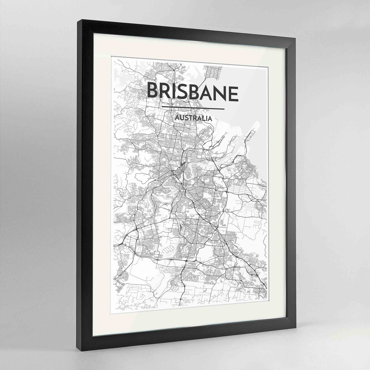 Framed Brisbane Map Art Print 24x36&quot; Contemporary Black frame Point Two Design Group