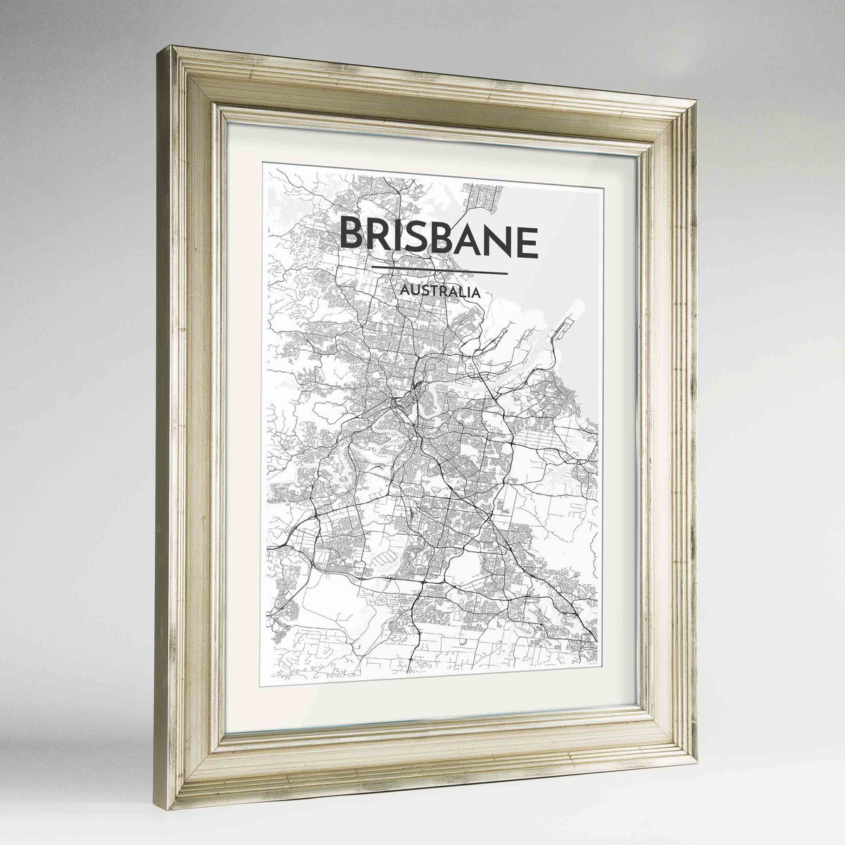 Framed Brisbane Map Art Print 24x36&quot; Champagne frame Point Two Design Group