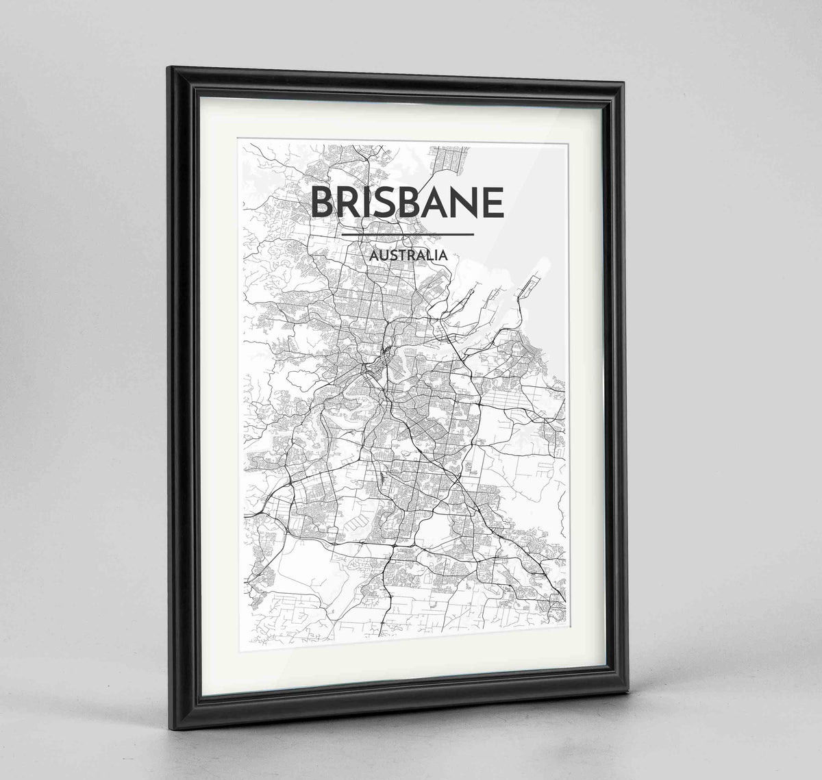 Framed Brisbane Map Art Print 24x36&quot; Traditional Black frame Point Two Design Group