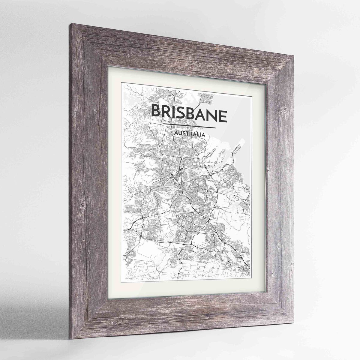 Framed Brisbane Map Art Print 24x36&quot; Western Grey frame Point Two Design Group