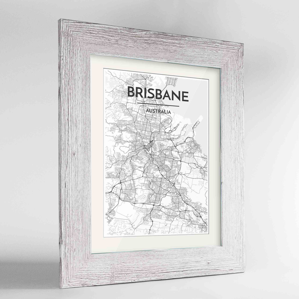 Framed Brisbane Map Art Print 24x36&quot; Western White frame Point Two Design Group