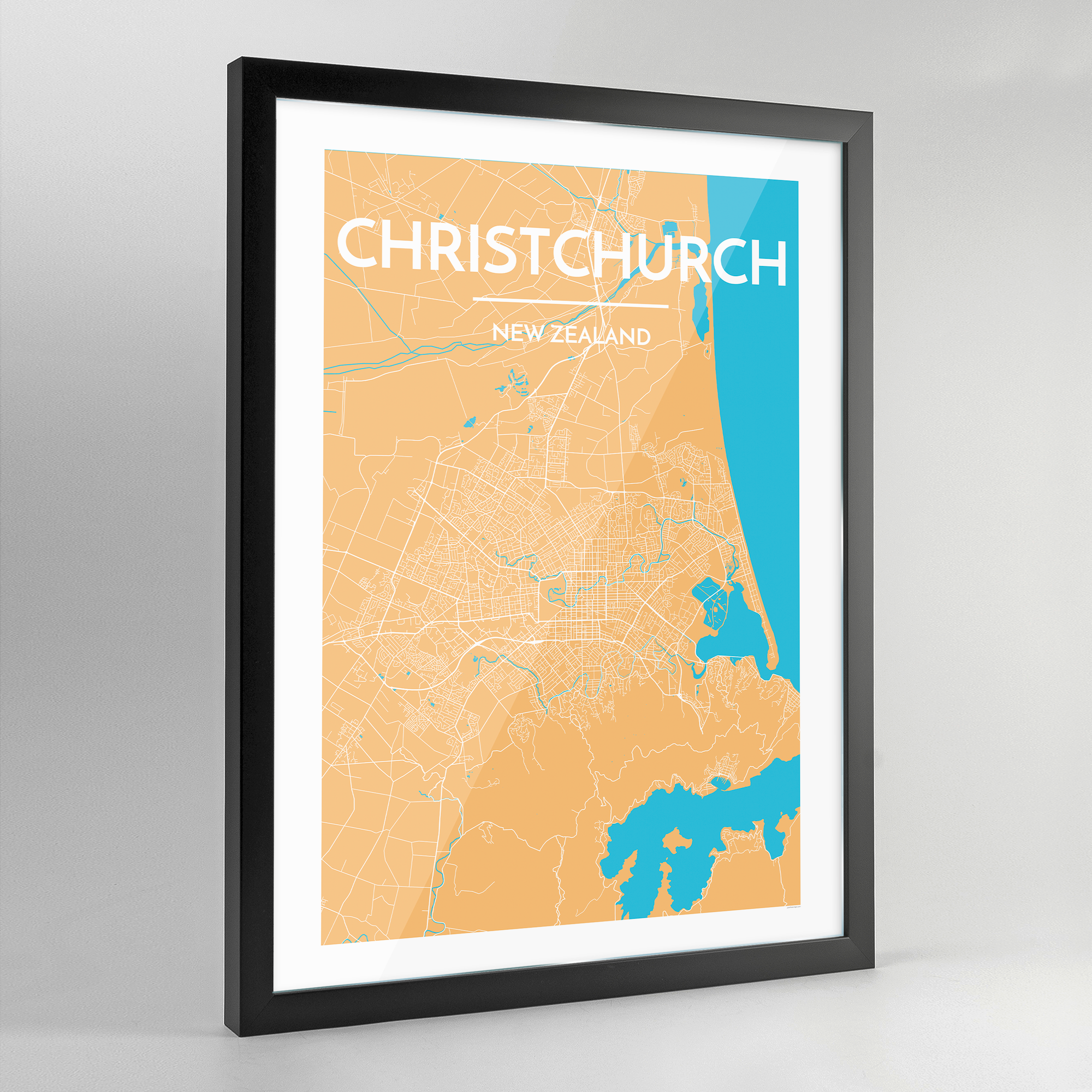 Framed Christchurch Map Art Print - Point Two Design