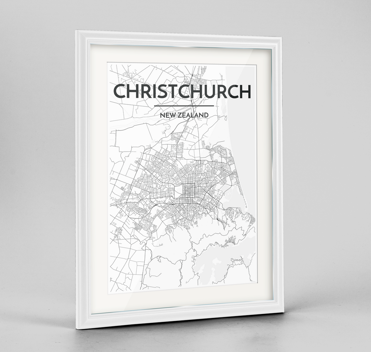 Christchurch Map Art Print - Framed