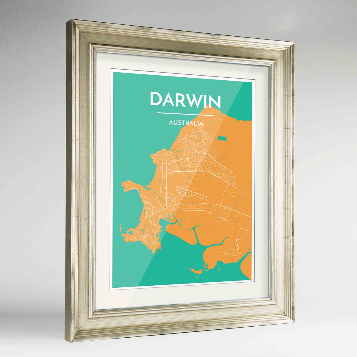 Framed Darwin Map Art Print 24x36&quot; Champagne frame Point Two Design Group