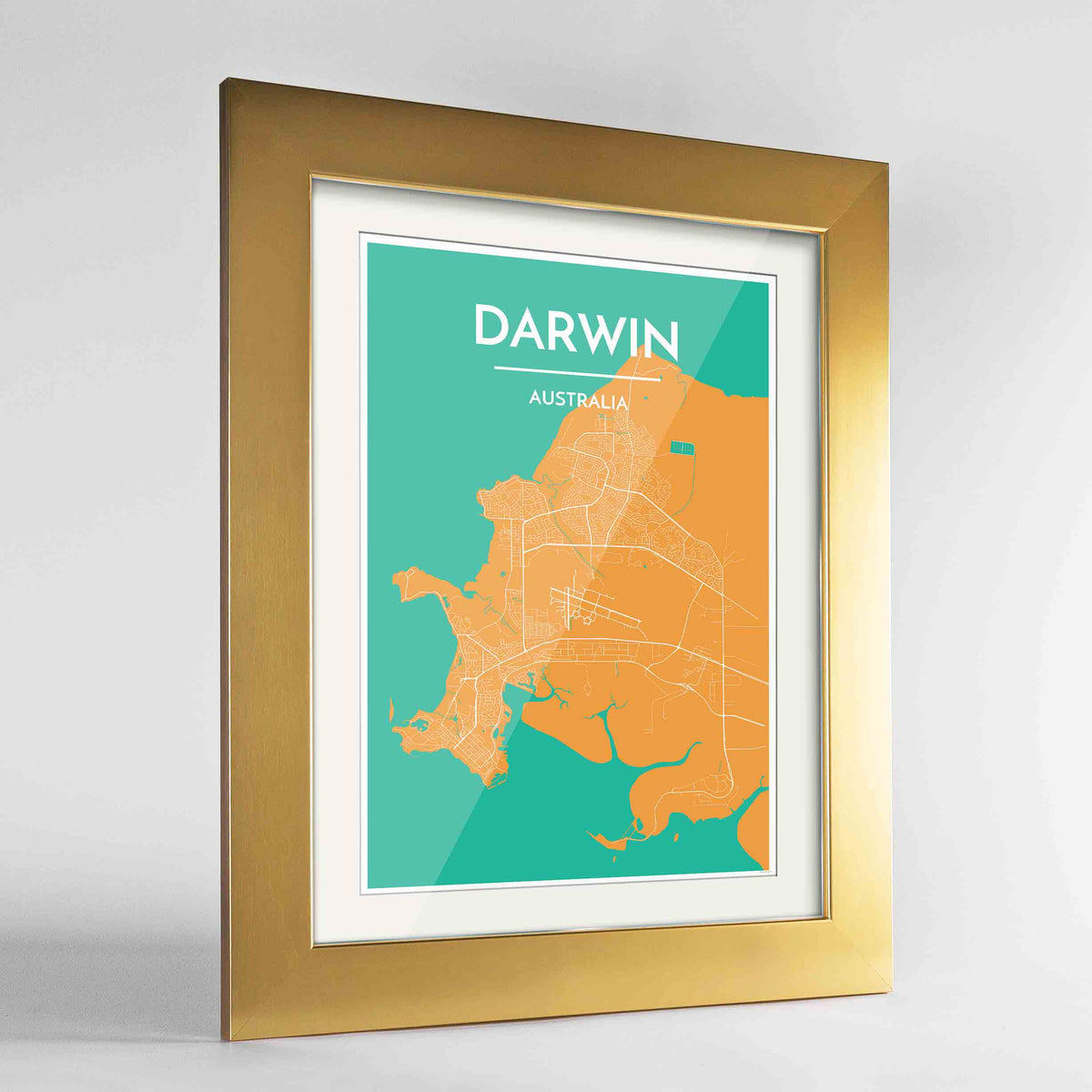 Framed Darwin Map Art Print 24x36&quot; Gold frame Point Two Design Group