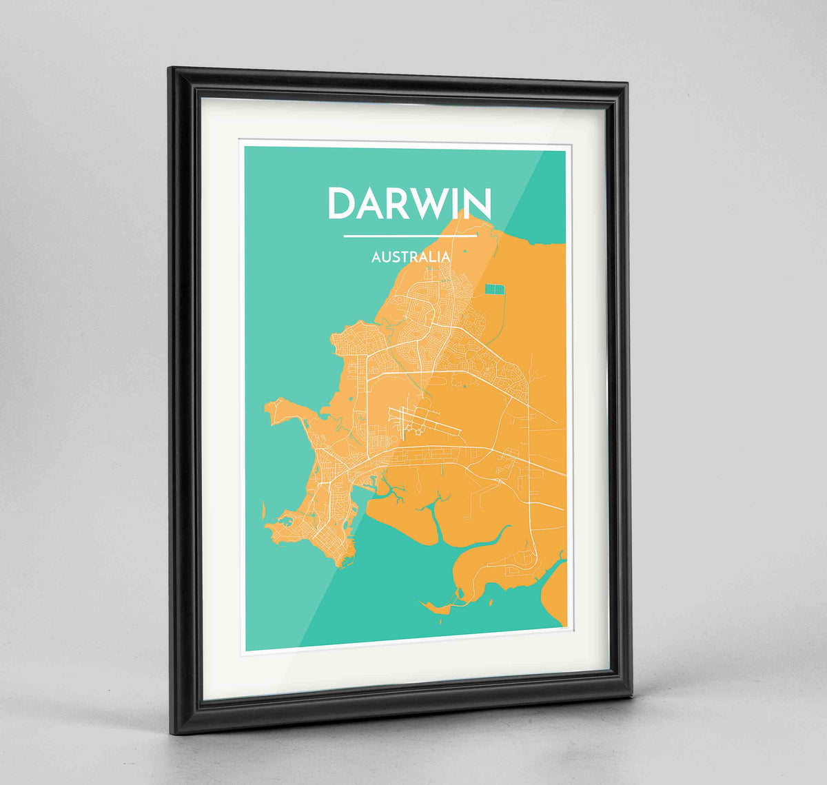 Framed Darwin Map Art Print 24x36&quot; Traditional Black frame Point Two Design Group