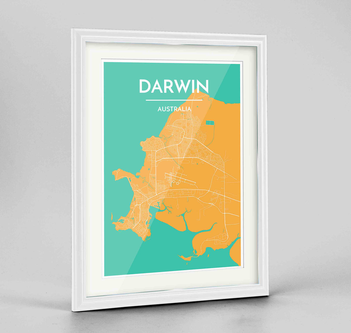 Framed Darwin Map Art Print 24x36&quot; Traditional White frame Point Two Design Group