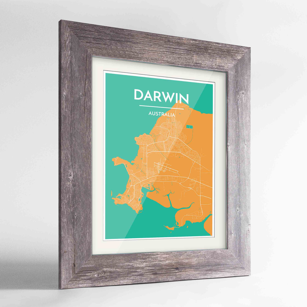 Framed Darwin Map Art Print 24x36&quot; Western Grey frame Point Two Design Group