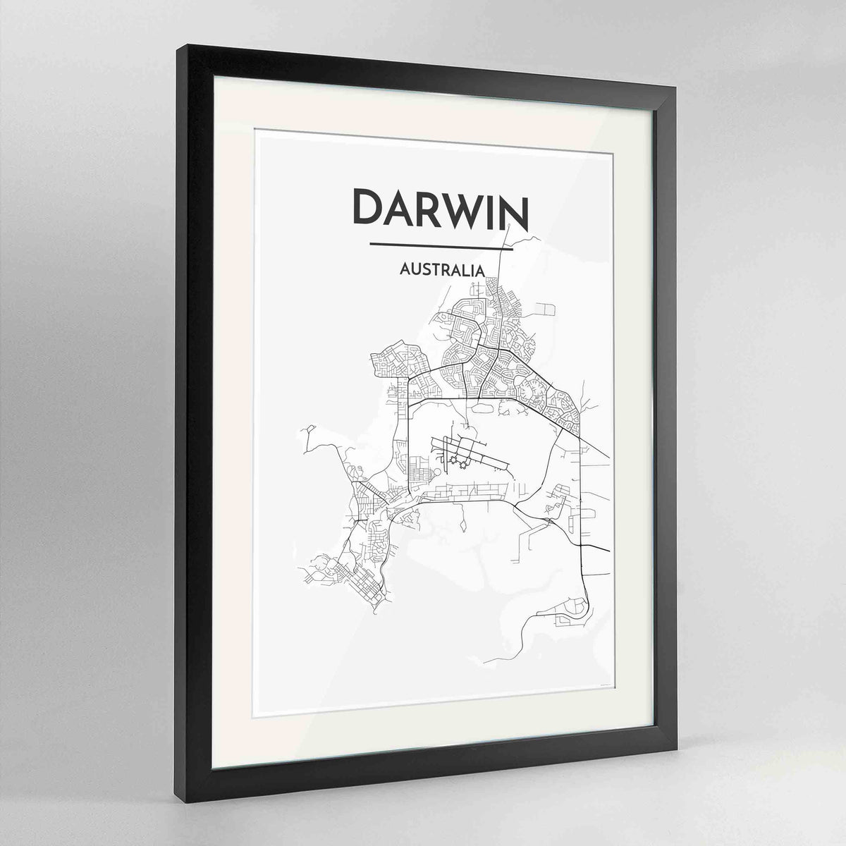 Framed Darwin Map Art Print 24x36&quot; Contemporary Black frame Point Two Design Group