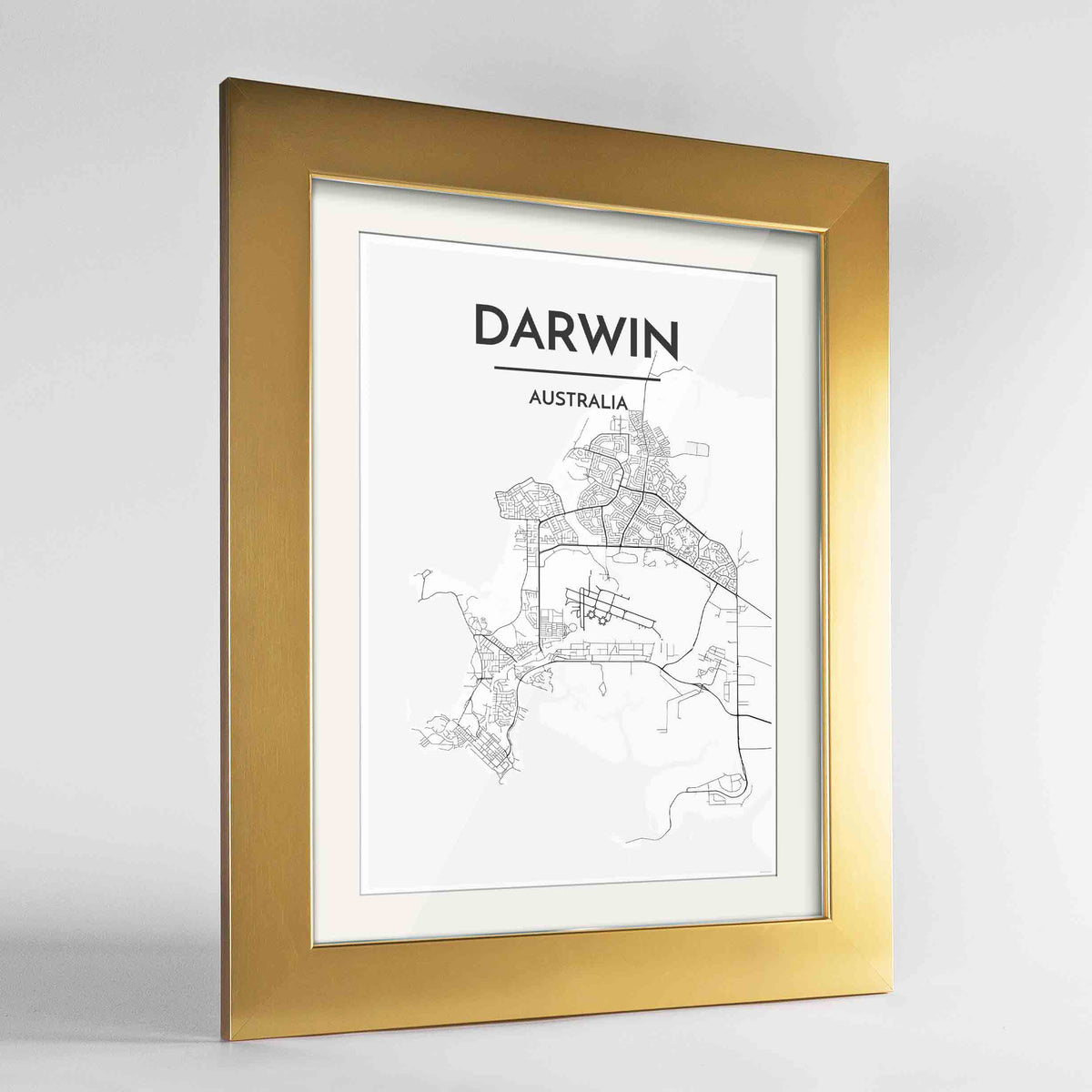 Framed Darwin Map Art Print 24x36&quot; Gold frame Point Two Design Group