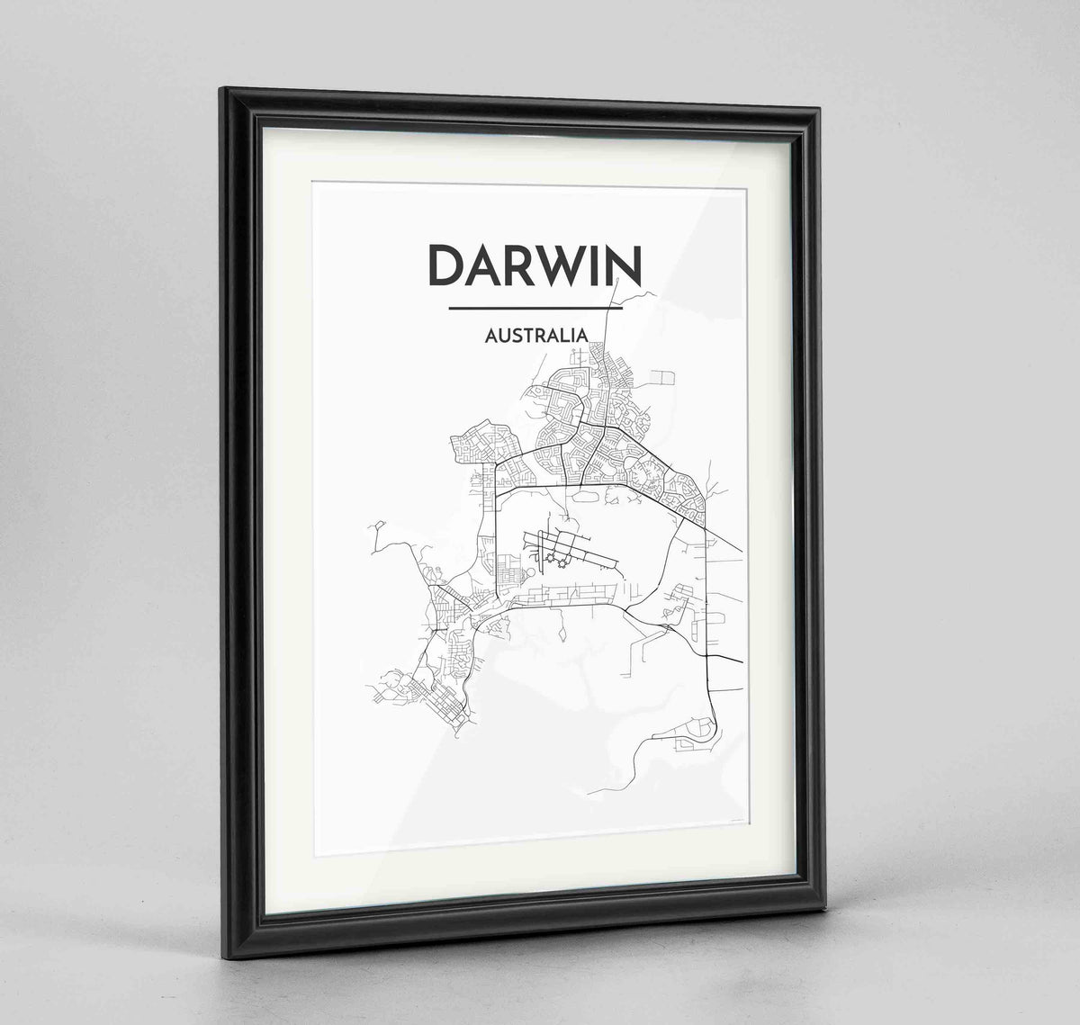 Framed Darwin Map Art Print 24x36&quot; Traditional Black frame Point Two Design Group