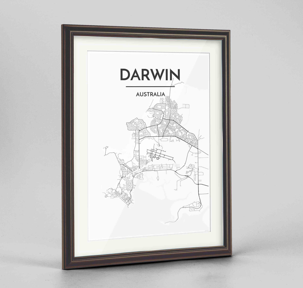 Framed Darwin Map Art Print 24x36&quot; Traditional Walnut frame Point Two Design Group