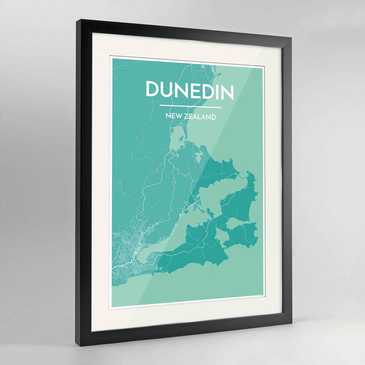 Framed Dunedin Map Art Print 24x36&quot; Contemporary Black frame Point Two Design Group
