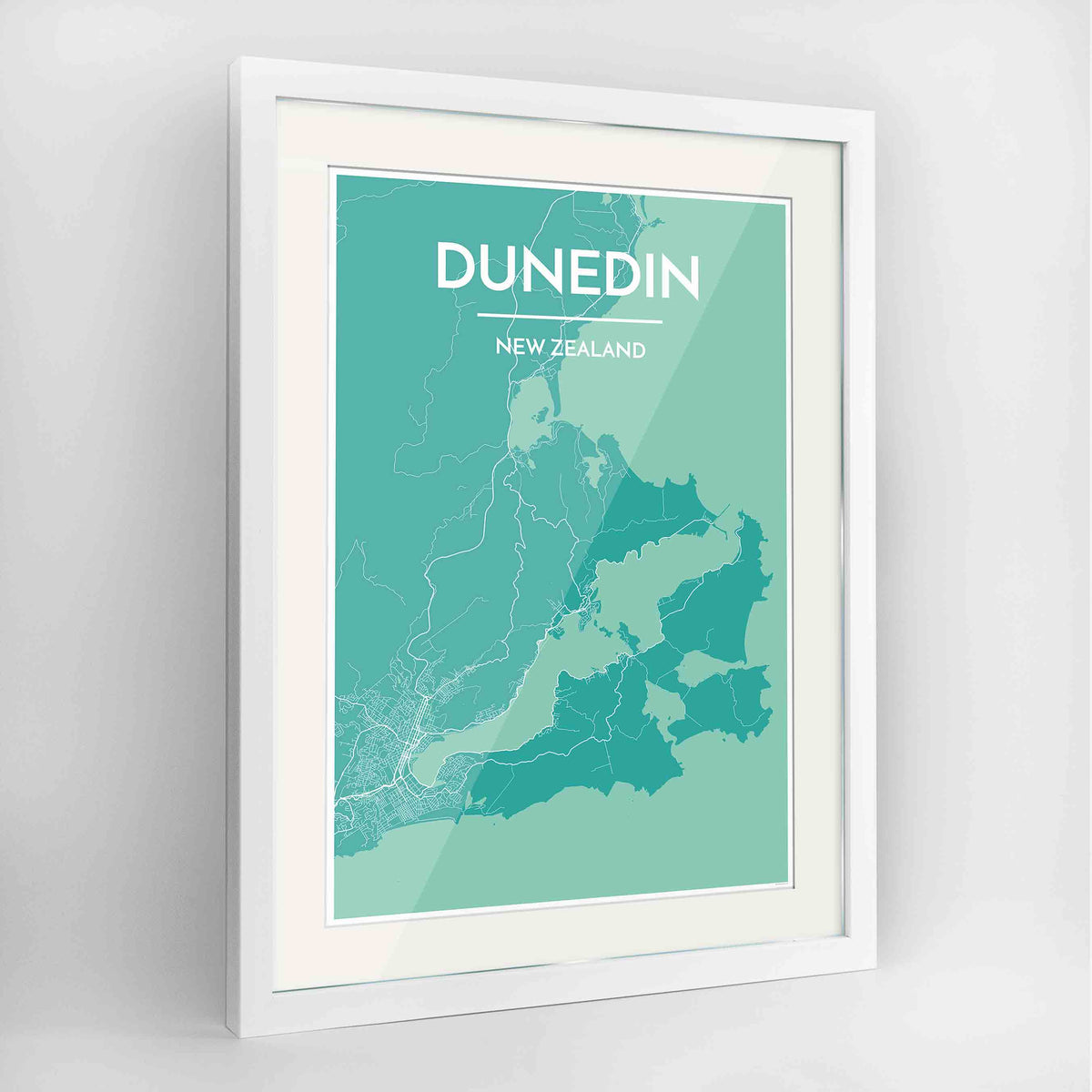 Framed Dunedin Map Art Print 24x36&quot; Contemporary White frame Point Two Design Group