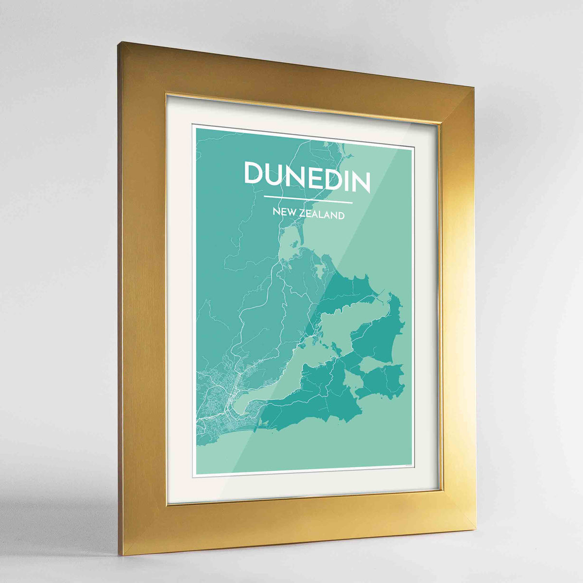 Framed Dunedin Map Art Print 24x36&quot; Gold frame Point Two Design Group