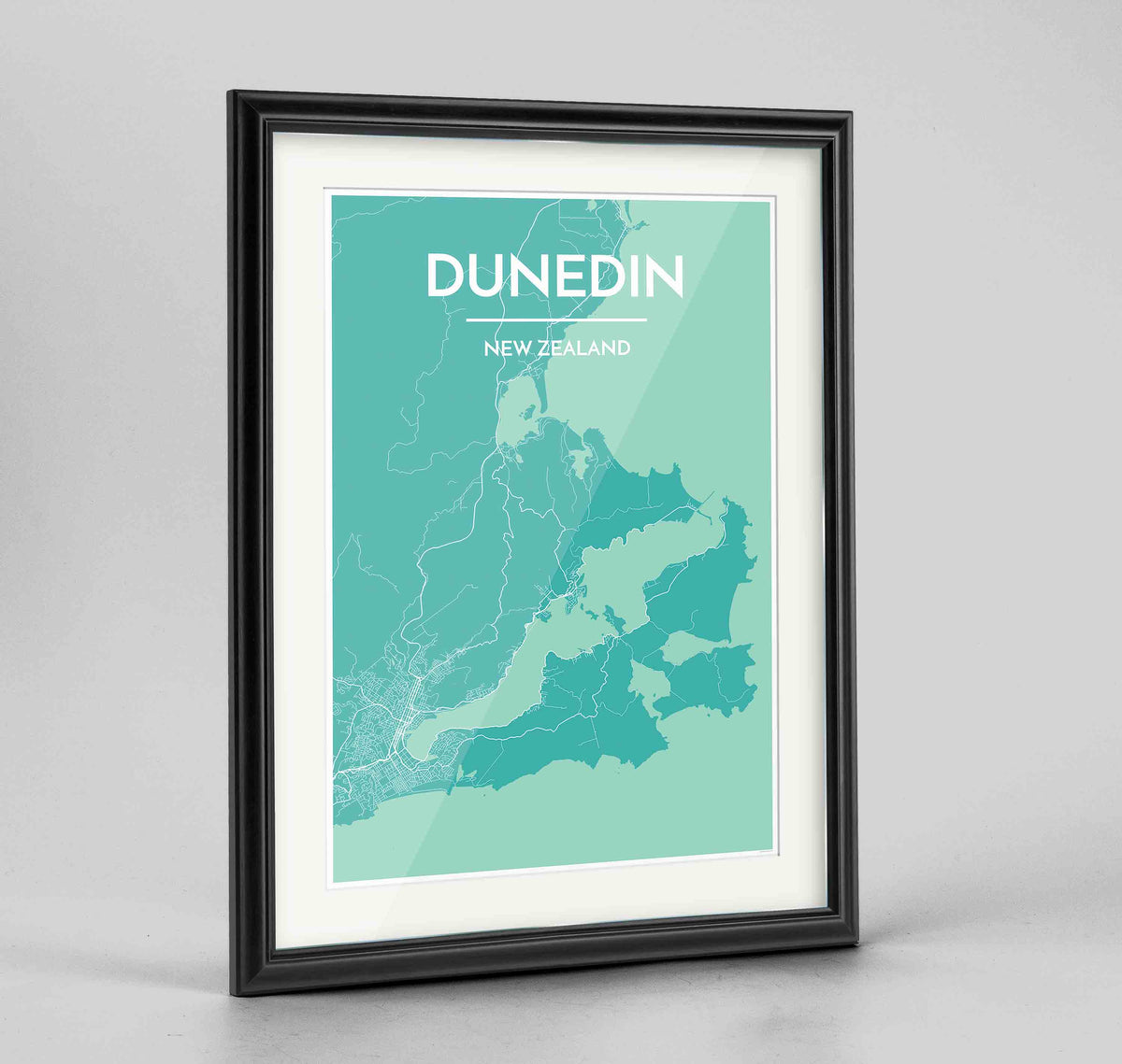 Framed Dunedin Map Art Print 24x36&quot; Traditional Black frame Point Two Design Group