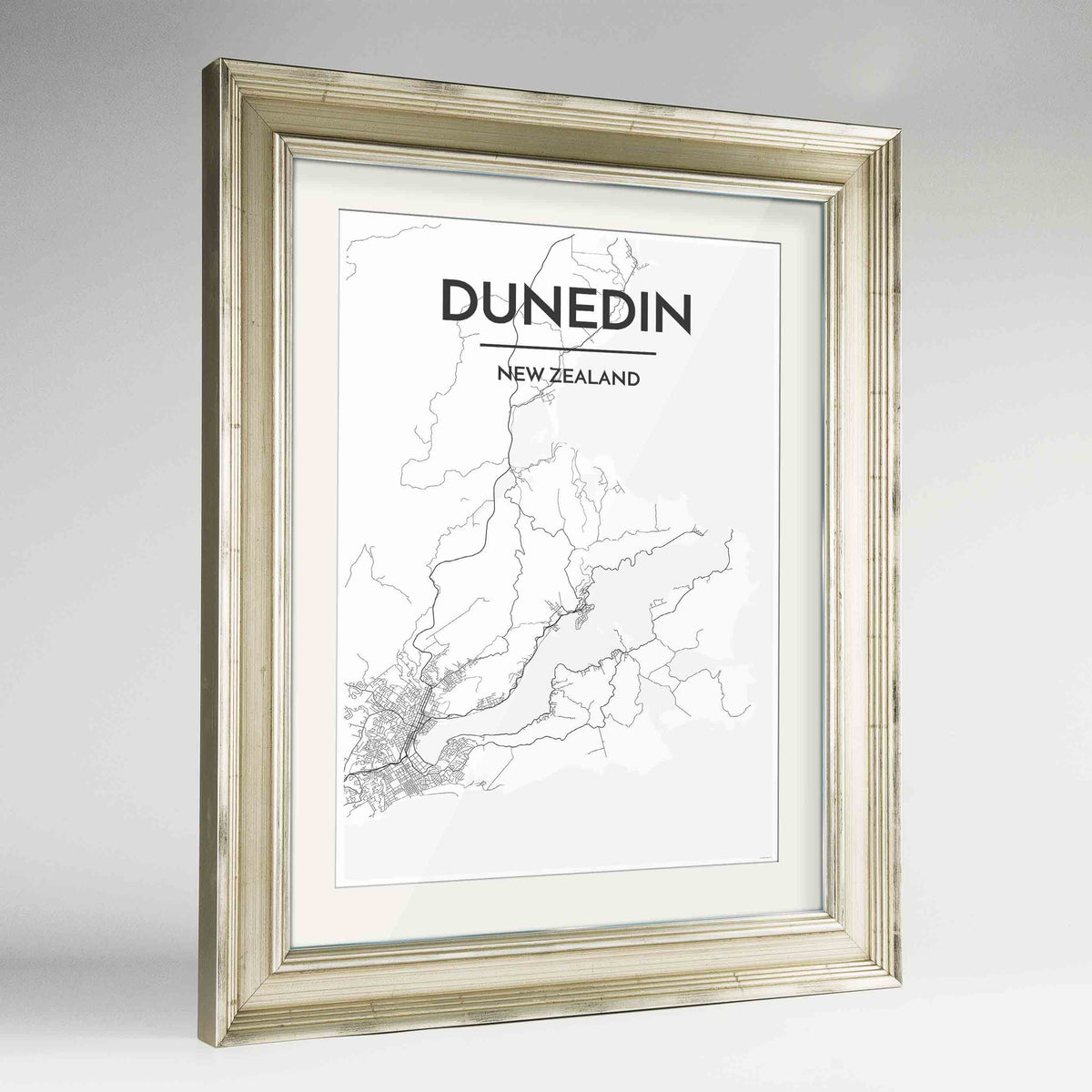 Framed Dunedin Map Art Print 24x36&quot; Champagne frame Point Two Design Group