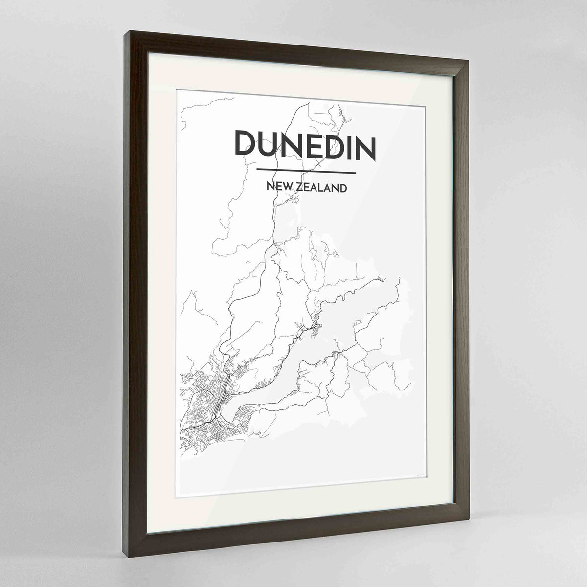 Framed Dunedin Map Art Print 24x36&quot; Contemporary Walnut frame Point Two Design Group