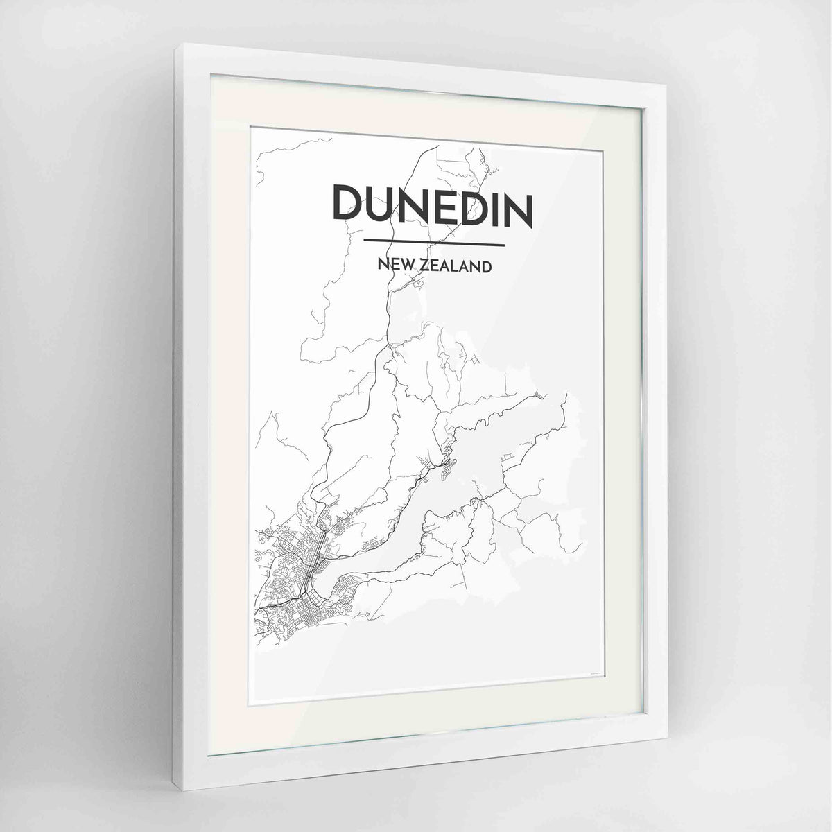 Framed Dunedin Map Art Print 24x36&quot; Contemporary White frame Point Two Design Group