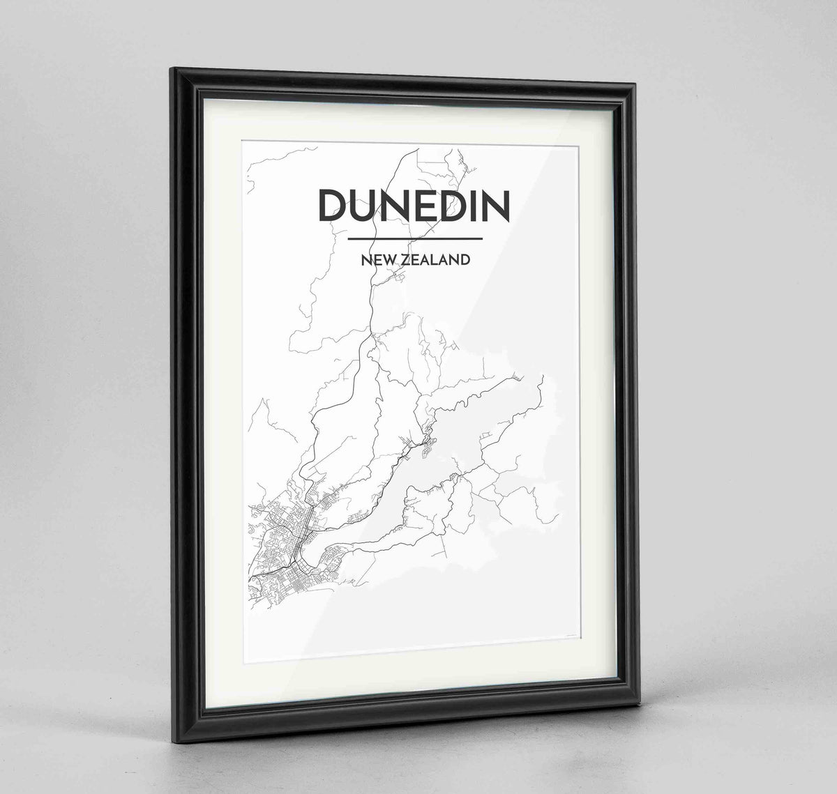 Framed Dunedin Map Art Print 24x36&quot; Traditional Black frame Point Two Design Group