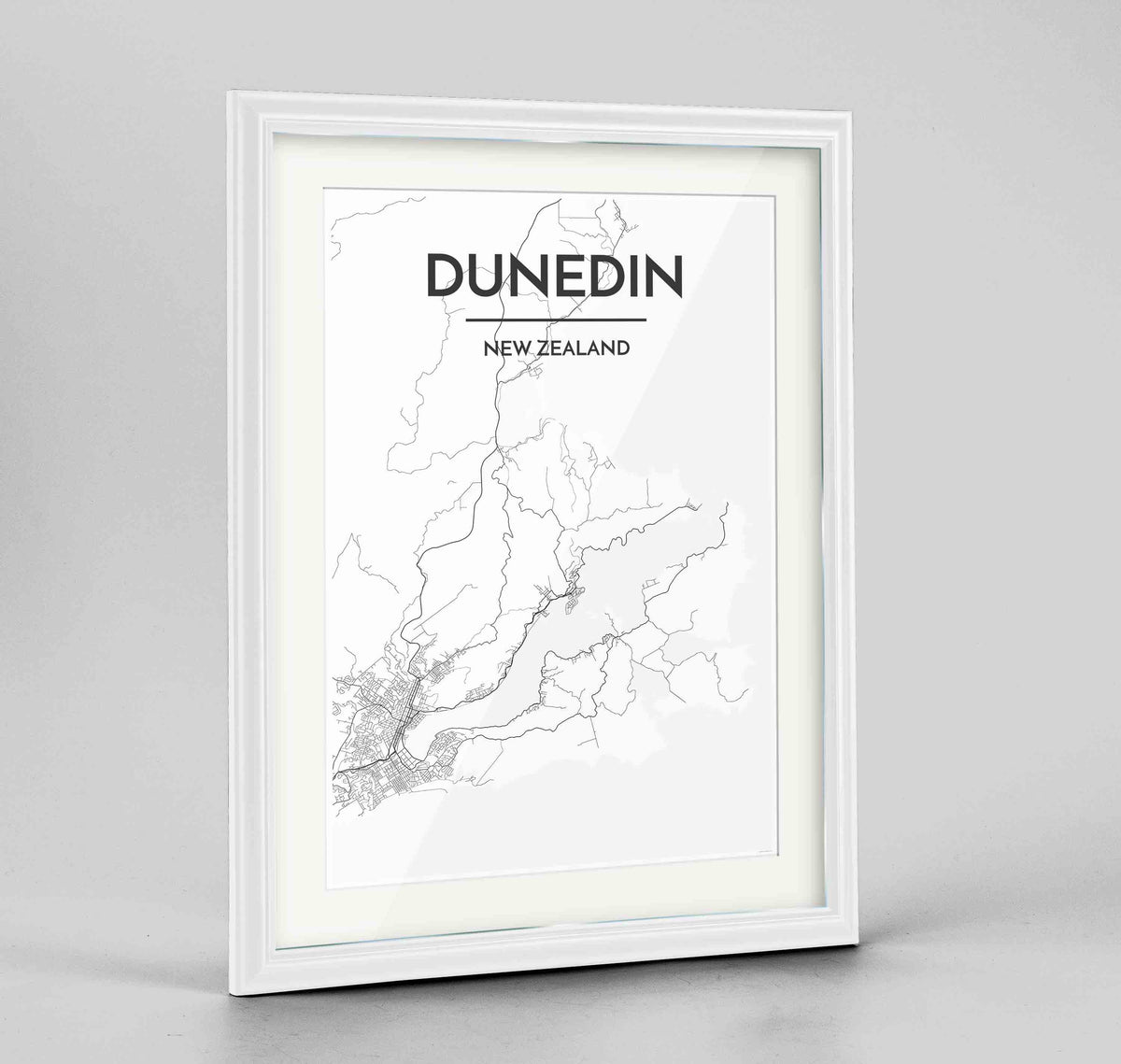 Framed Dunedin Map Art Print 24x36&quot; Traditional White frame Point Two Design Group