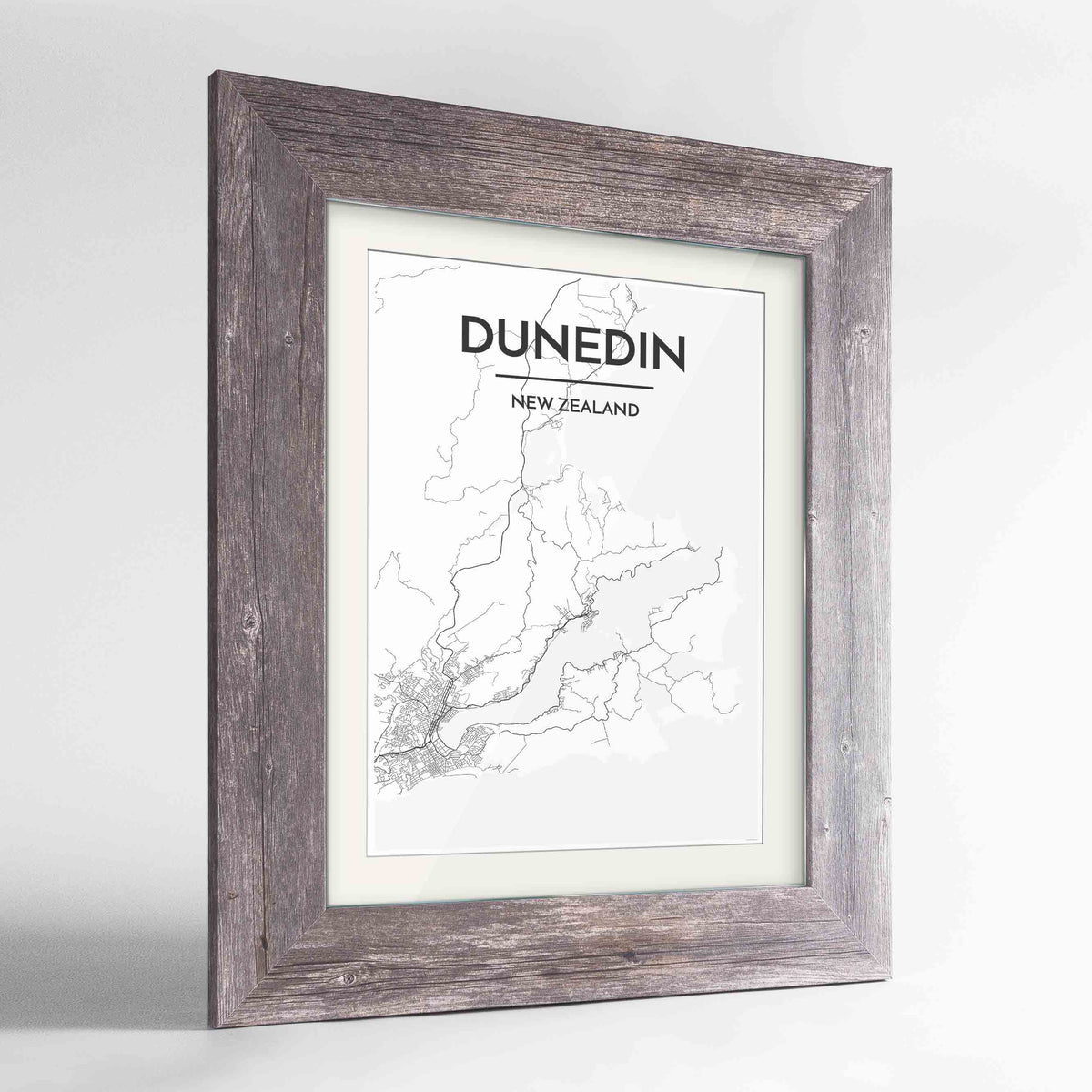 Framed Dunedin Map Art Print 24x36&quot; Western Grey frame Point Two Design Group