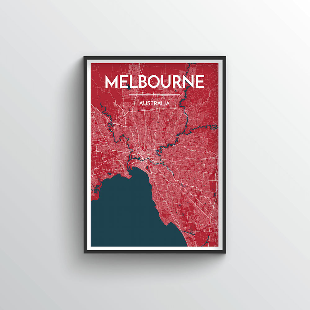 Melbourne City Map Art Print - Point Two Design - Black &amp; White Print