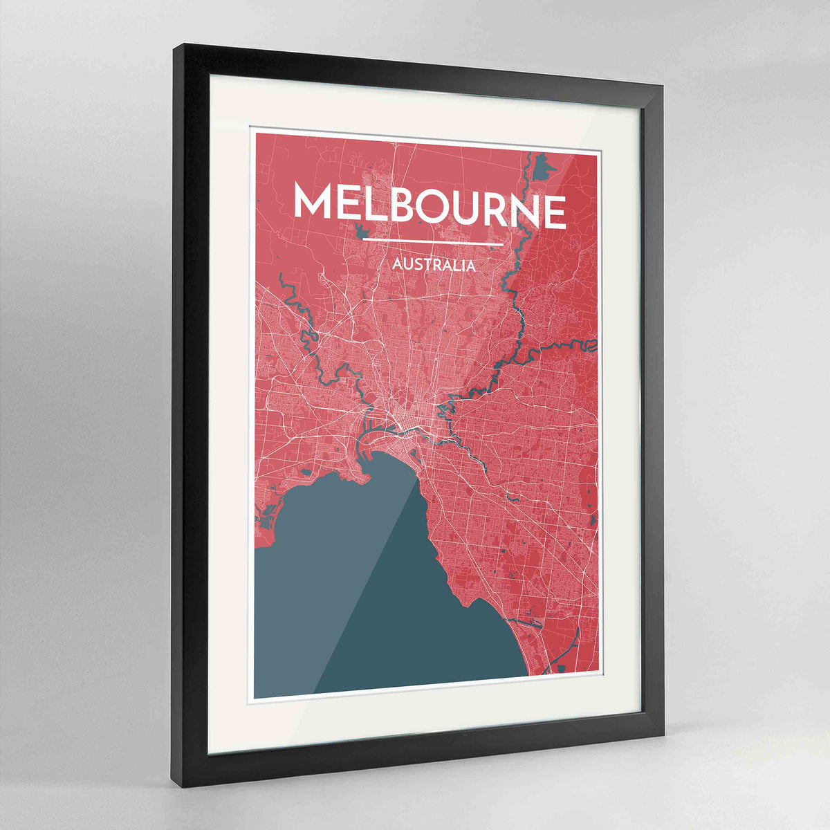 Framed Melbourne Map Art Print 24x36&quot; Contemporary Black frame Point Two Design Group