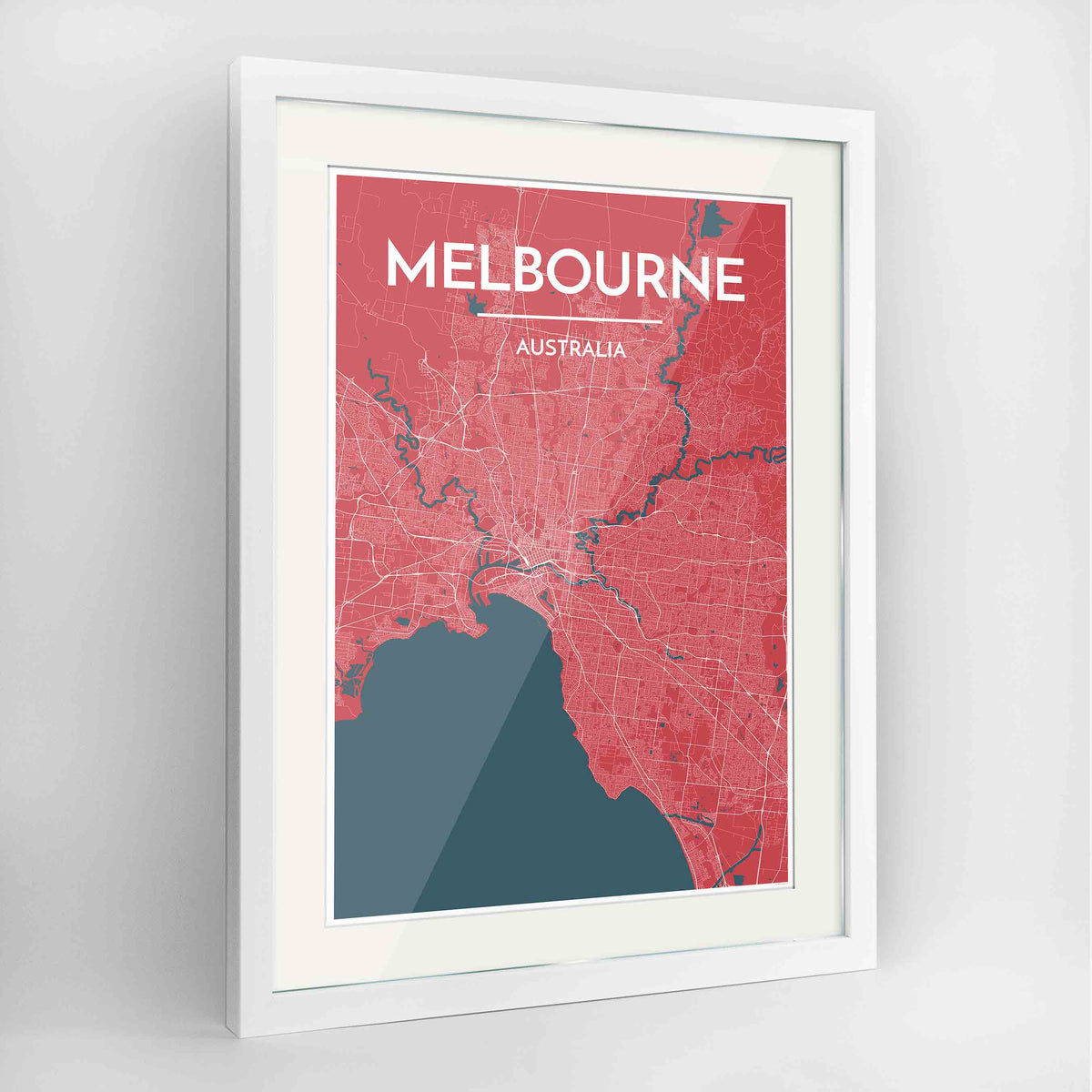 Framed Melbourne Map Art Print 24x36&quot; Contemporary White frame Point Two Design Group